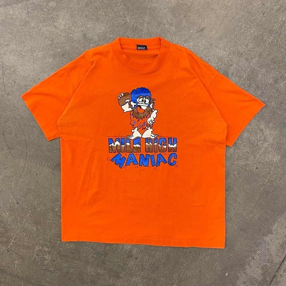 Vintage NFL Denver Broncos Mile High Maniac Orange Crush Fan T-Shirt Size XL